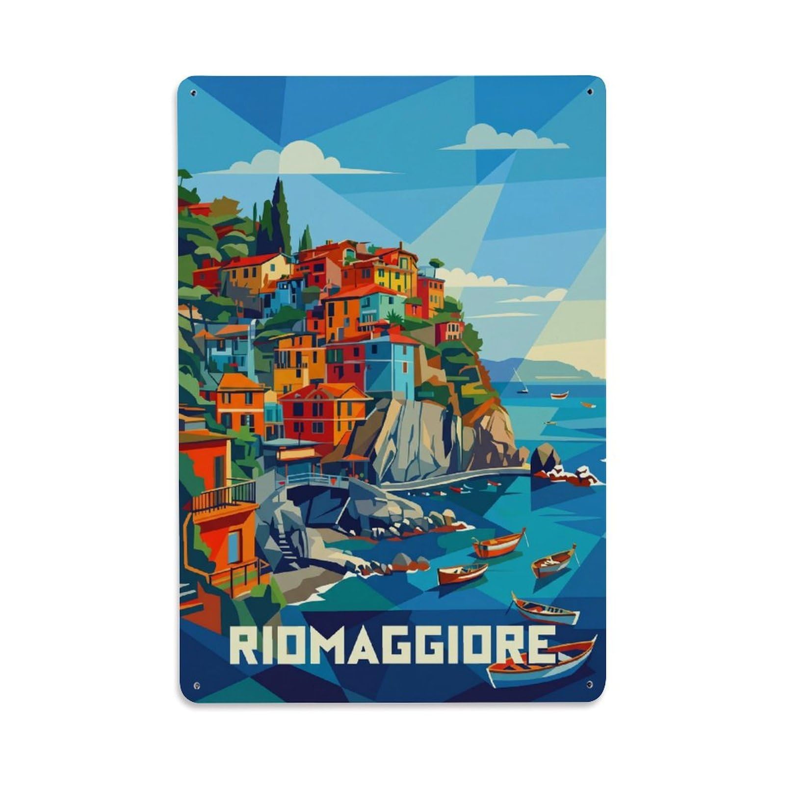 Huiyhb 8X12inch(20X30cm) Vintage Travel Riomaggiore Italy Geometric Metal Tin Sign