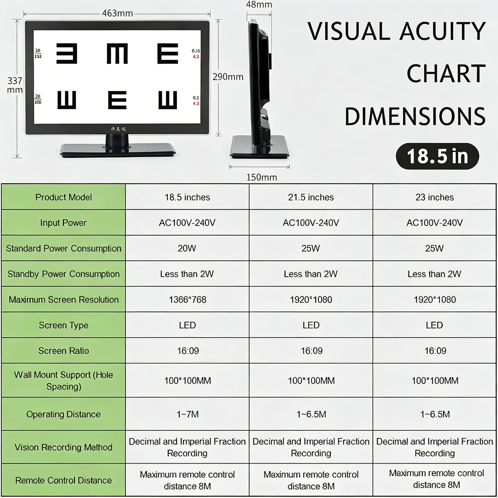 Digitale Sehschärfentafel, LCD-Sehschärfentesttafel, LCD-Monitor für ophthalmologische Tests, mit Fernbedienung für Digitale Sehschärfentesttafel für Augenkliniken 23in