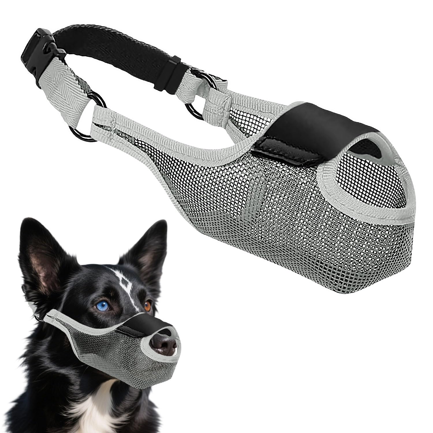 MOTIBACK Dog Muzzle, Adjustable Breathable Mesh Muzzle for Small Medium Large Dogs, Anti-Biting Anti-Chewing Muzzle with Secure Straps for Training, Walking, Grooming (Grey, M)