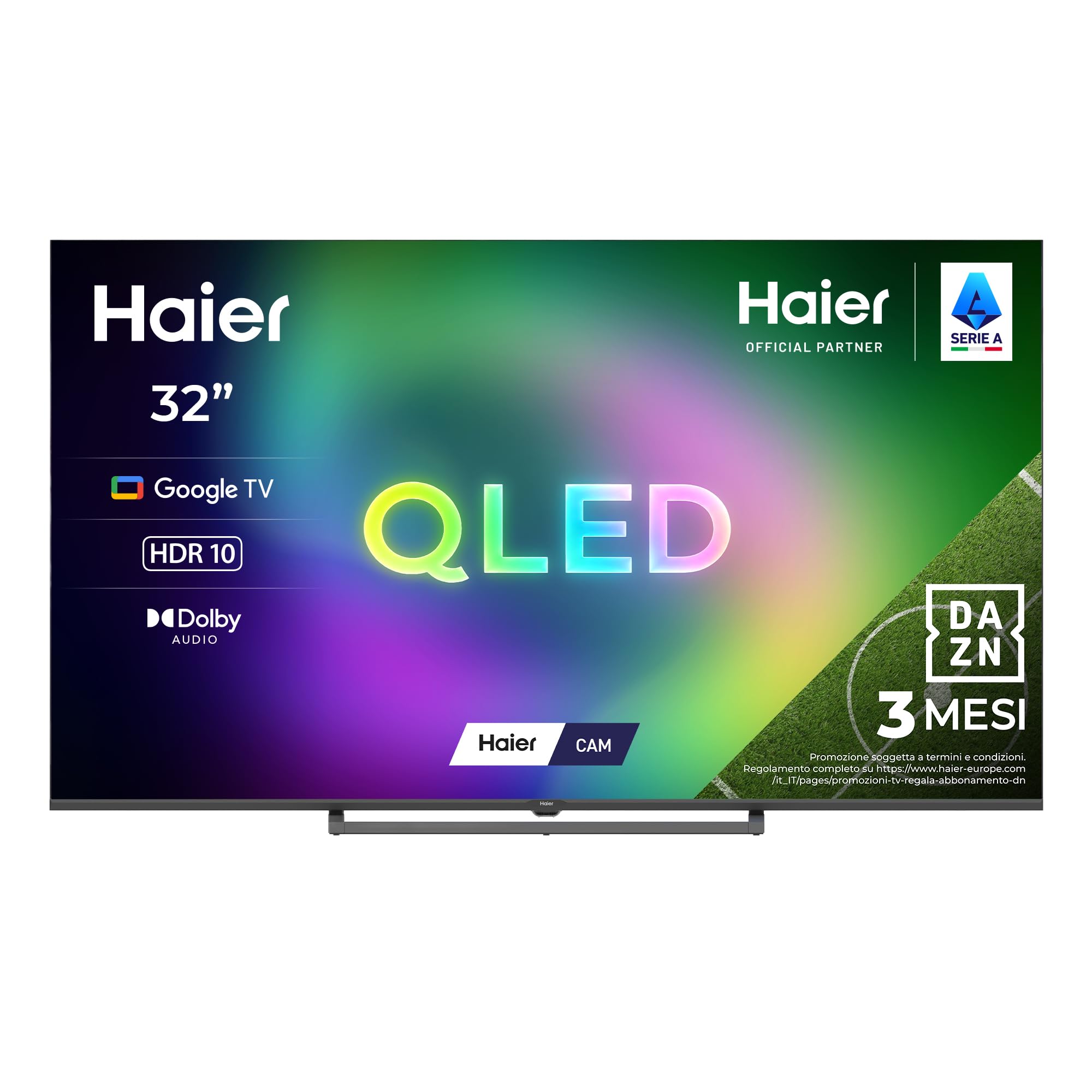 Haier S80 Smart TV QLED 32'', Full HD, HDR10, Google TV | QLED Full HD, HDR10, Dolby Audio, DBX-TV, 3 HDMI 1.4, WiFi, Bluetooth, Google TV, 3 Mesi DAZN Inclusi, H32S80GFX