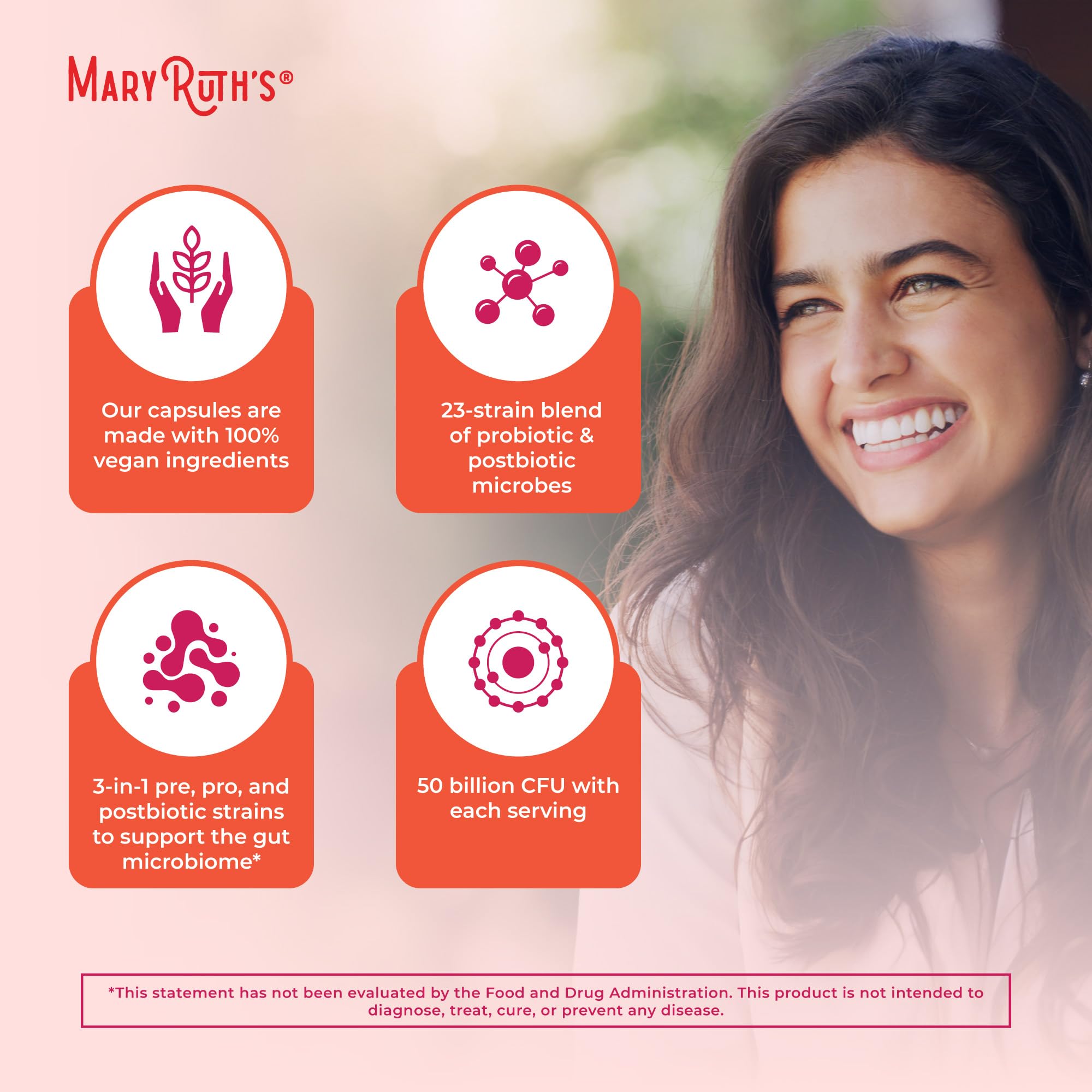 MARYRUTH'S 3-in-1 Daily Health Probiotics + Postbiotics for Women | Hormone Support & Gut Health Supplement for Women | Women’s Probiotic Supports Vaginal Health | 50 Billion CFU | Vegan | 30 ct — Amazon image 6
