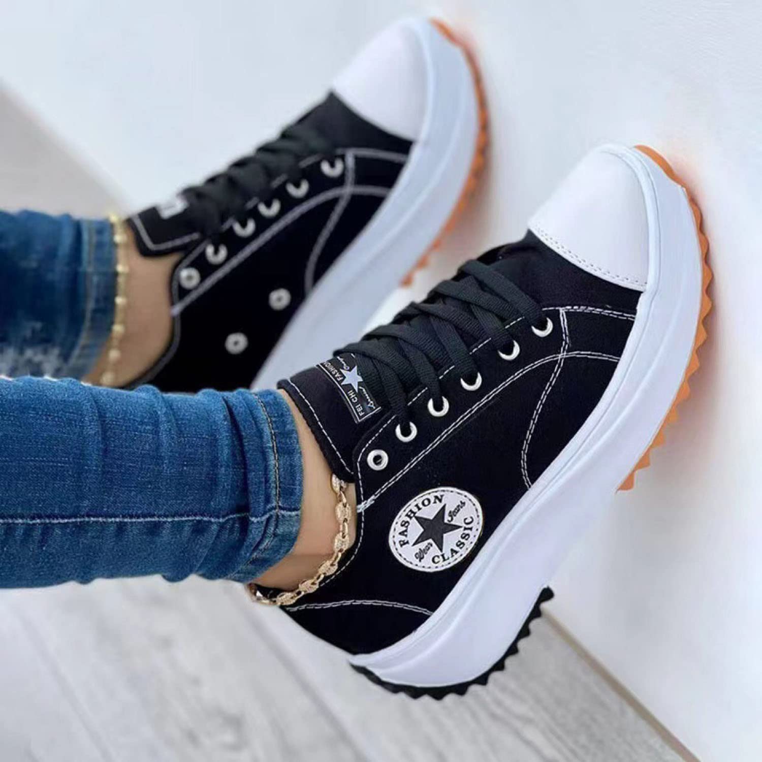 UGIF 2022 Canvas Shoes Women Fashion Trainers, 2022 Spring Low Top Large  Size Womens Thick Bottom Canvas Shoes, Solid Platform Low Top Lace Up  Female ...