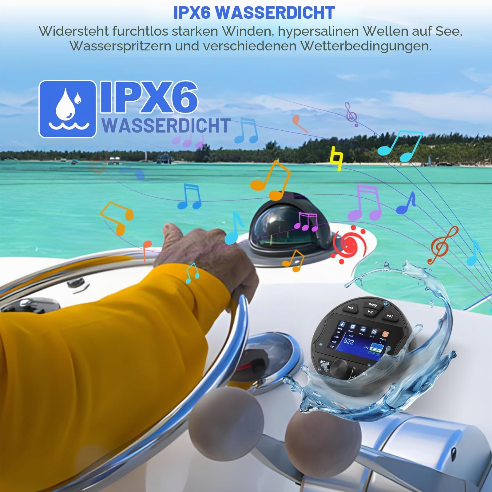 Marine Radio RCA Subwoofer Boot Stereo MP5 Media Player für BT & FM/AM Funktionell, USB IPX6 Wasserdicht für Boote Schiff und Fachgebrauch