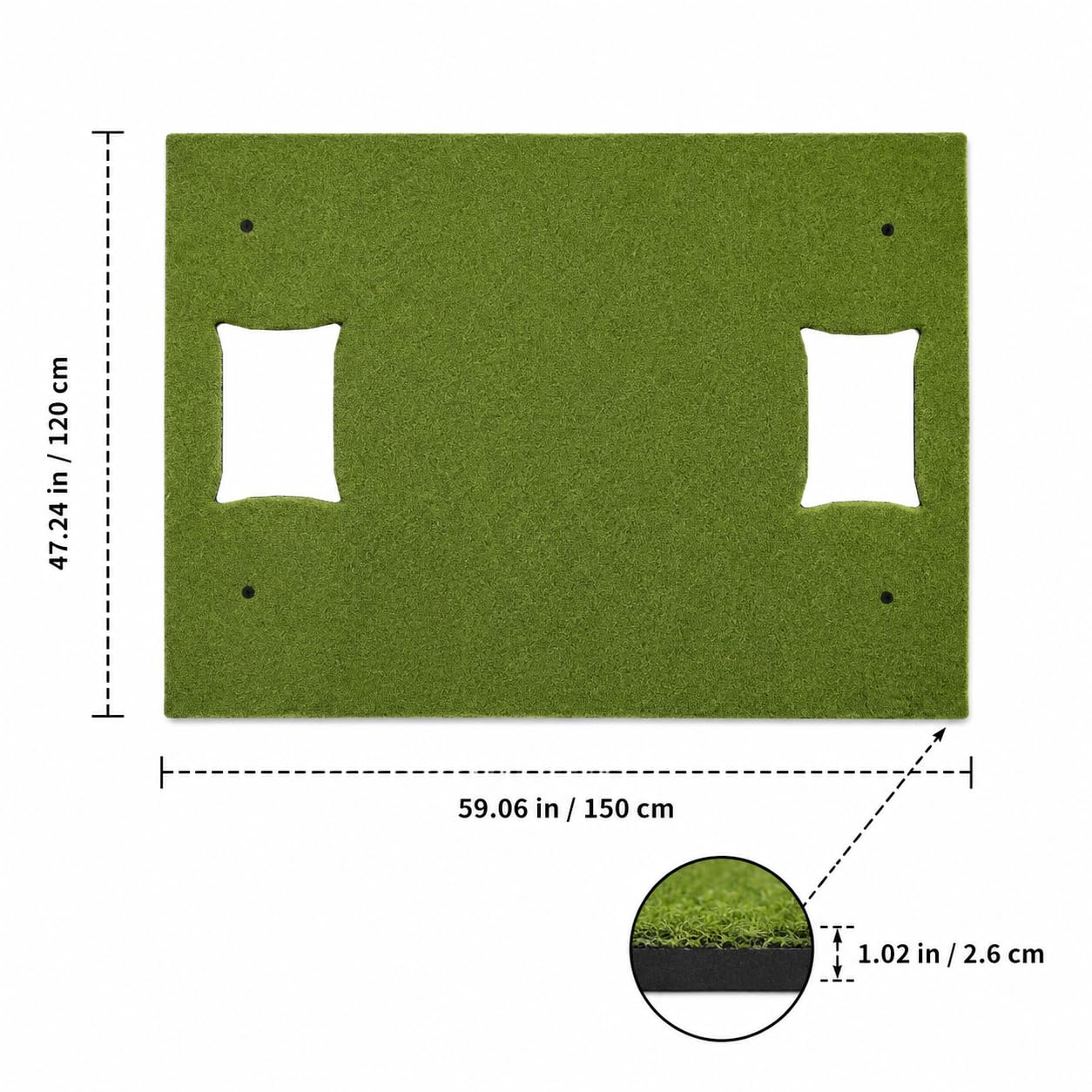 Golfmatte 1.5x1.2m, mit 16mm Kunstrasen & 10mm Schaumbasis, für Indoor Golfsimulator, strapazierfähig, 1,5x1,2m mit 16mm Putting-Gras (#1620)
