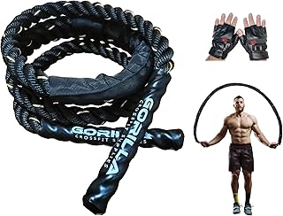 Gorilla Weighted Jump Rope for Men Women Total Body Workout Power Training for Beginner Weighted Thick Exercise Heavy Rope Adult Cardio Fitness Burn Fat Build Muscle Heavy Jumping Rope for Workout cuerda de saltar