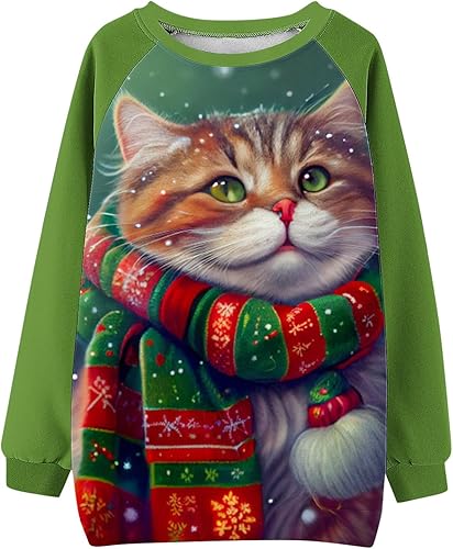 Miniatura 4 de Sudaderas feas para mujer con estampado de animales de Navidad, manga raglán, bloque de color, túnica de otoño, camisas de entrenamiento con cuello