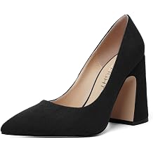 AMBELIGHT Womens Slip On Solid Suede Pointed Toe Wedding Fashion Chunky High Heel Pumps Shoes 4 Inch