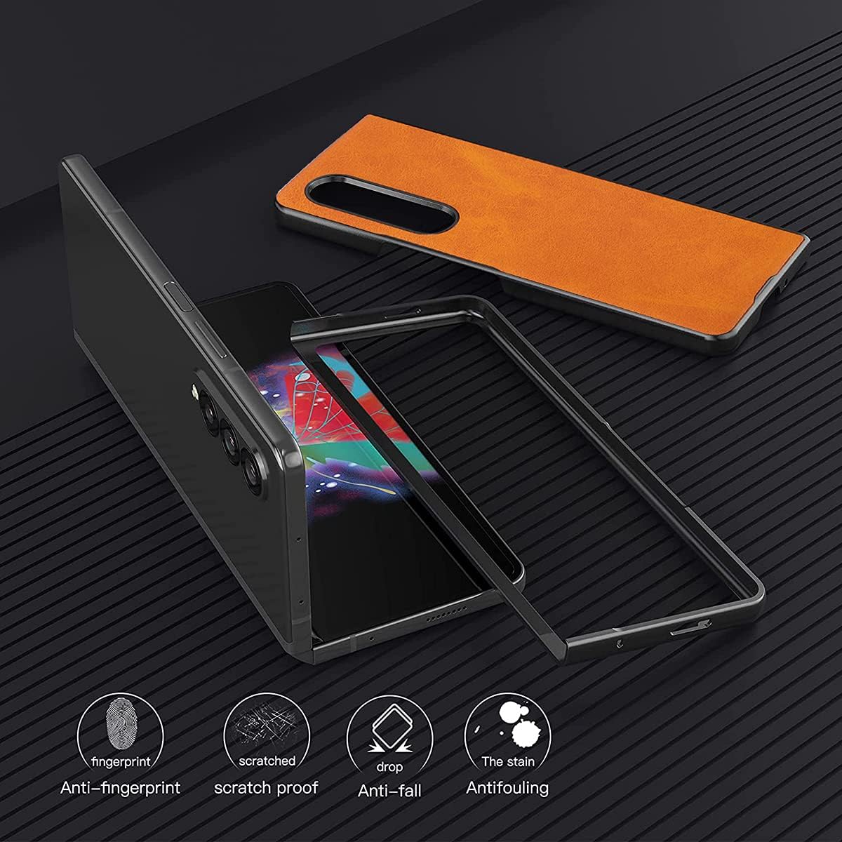 for Galaxy Z Fold 3 Case,Samsung Fold 3 PU Leather Shockproof Anti-Scratch Flip Bumper Phone Case Cover for Samsung Galaxy Z Fold3 5G 2021-Black Clear