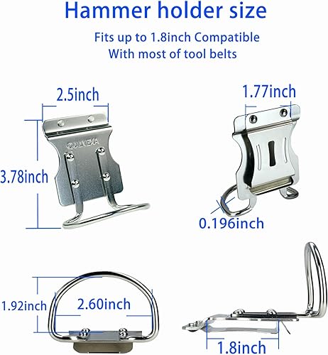 Miniatura 5 de Soporte para martillo, funda de taladro, funda de martillo de acero inoxidable, soporte de martillo para cinturón de herramientas (bucle de martillo