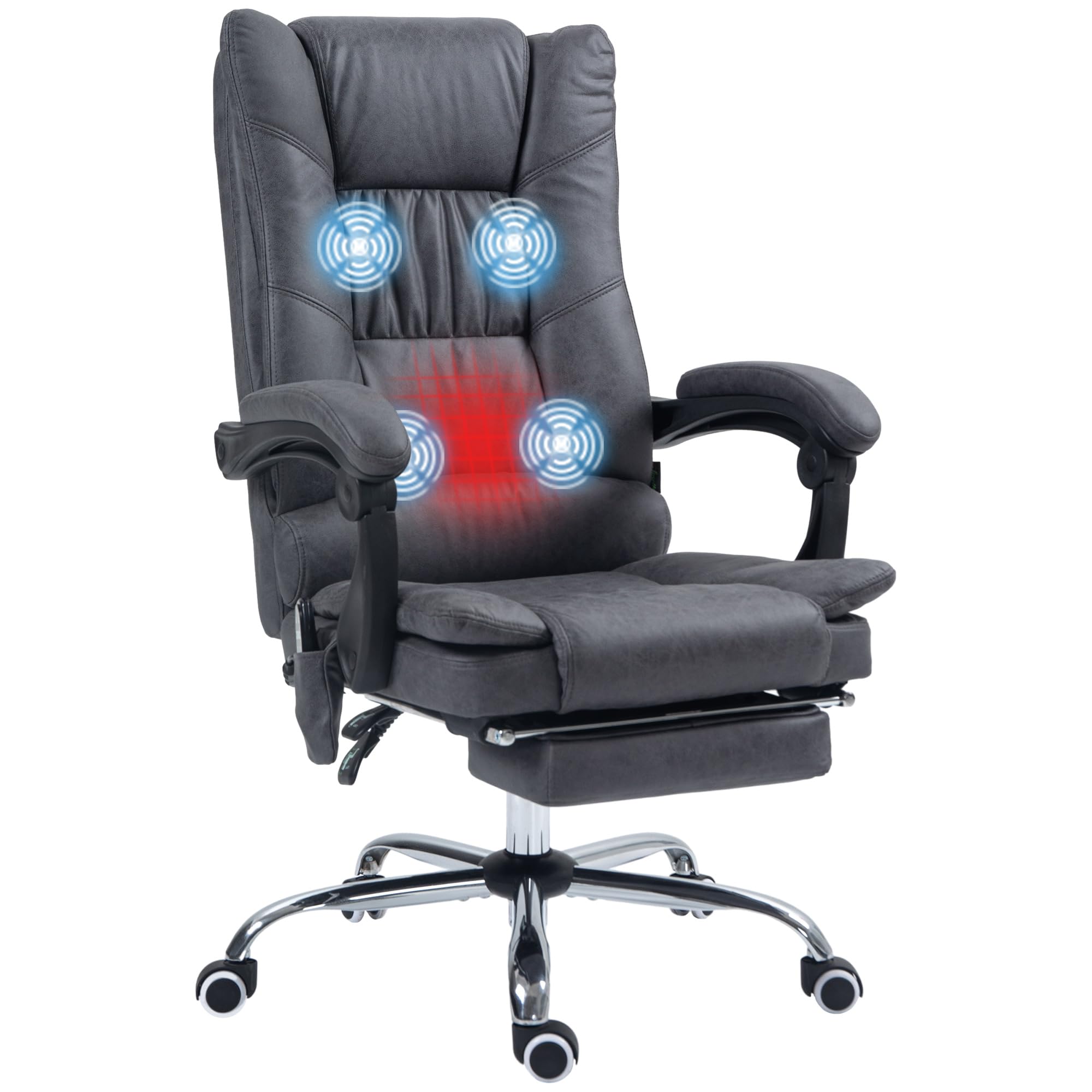 Vinsetto Bürostuhl mit Vibrationsmassage, aus Mikrofaser, Dunkelgrau | Ergonomischer Chefsessel, Lendenwärmer, Schreibtischstuhl, Liegefunktion, Fußstütze, Höhenverstellbar, mit Seitentasche