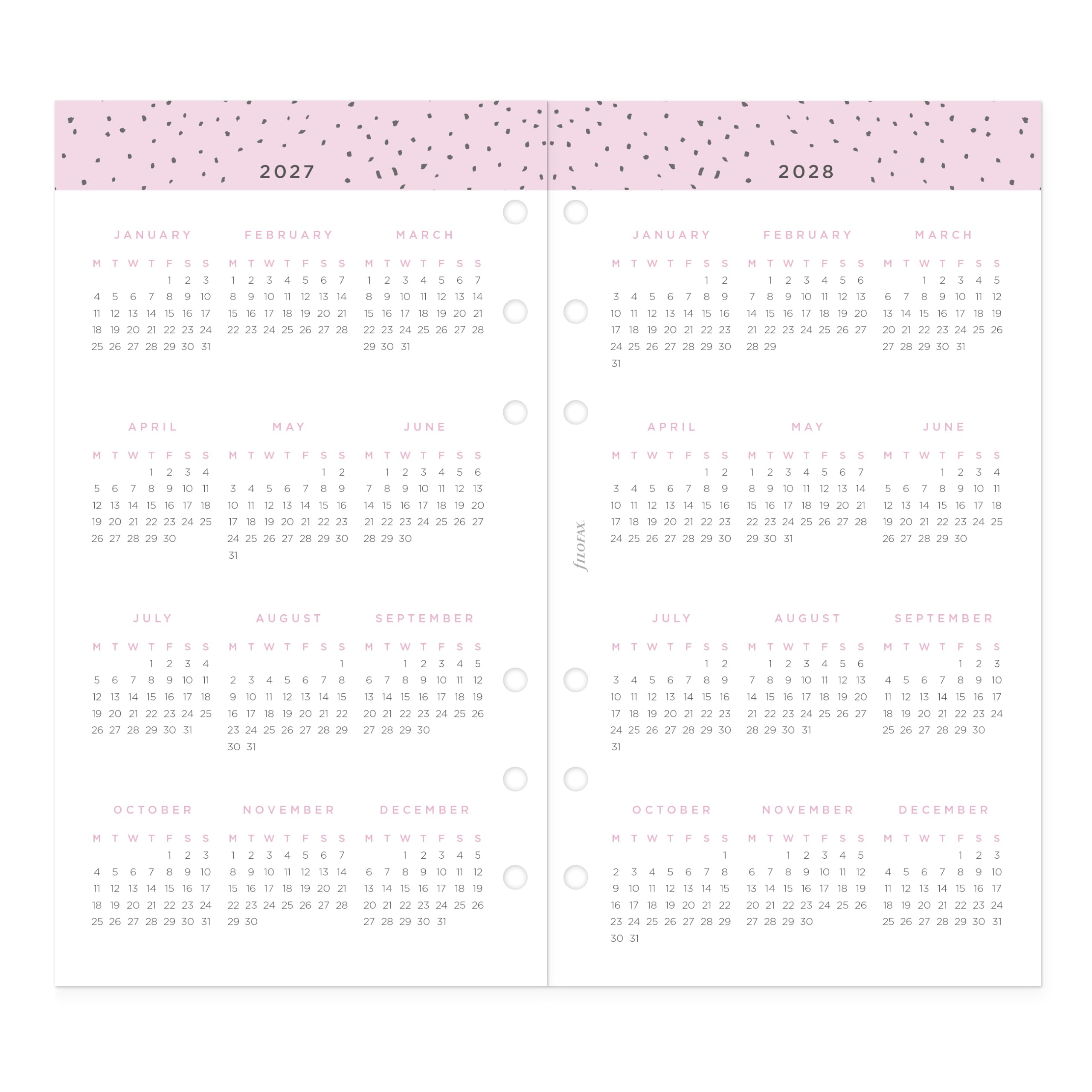Filofax Recharge d'agenda 2027 format personnel/compact, semainier, confettis minimal, multilingue : cinq langues, 2027 (C68491-27)