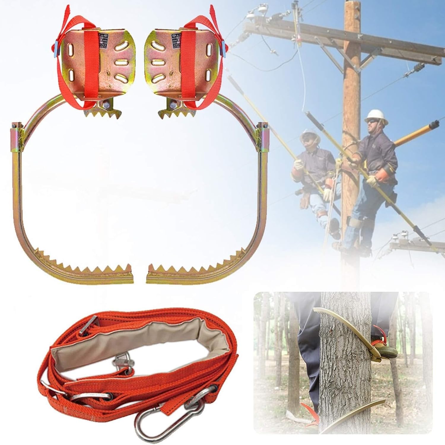 Non-Slip Tree Climbing Spikes, Stainless Steel Gear for Outdoor Climbing, Durable Tree Climbing Tools for Telephone Poles and Trees (Model 450)