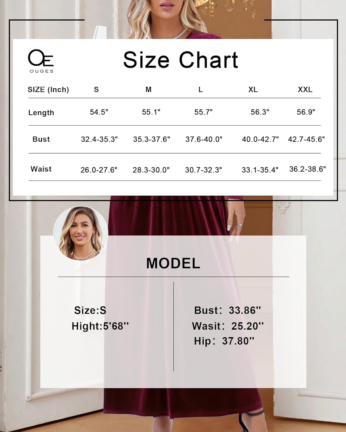 OUGES Women's Long/Short Sleeve V-Neck Wrap Waist Maxi Dress - Image 7