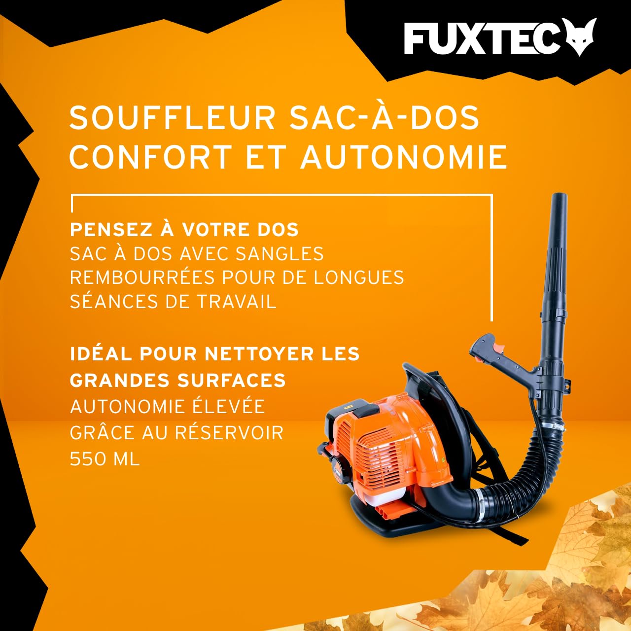 Souffleur À Dos Thermique FUXTEC FX-LB133T, 900W, 33cm3; Vitesse Soufflage 300 Km/h - pour Grandes Surfaces - Souffleur De Feuilles Portatif, Sac à Dos