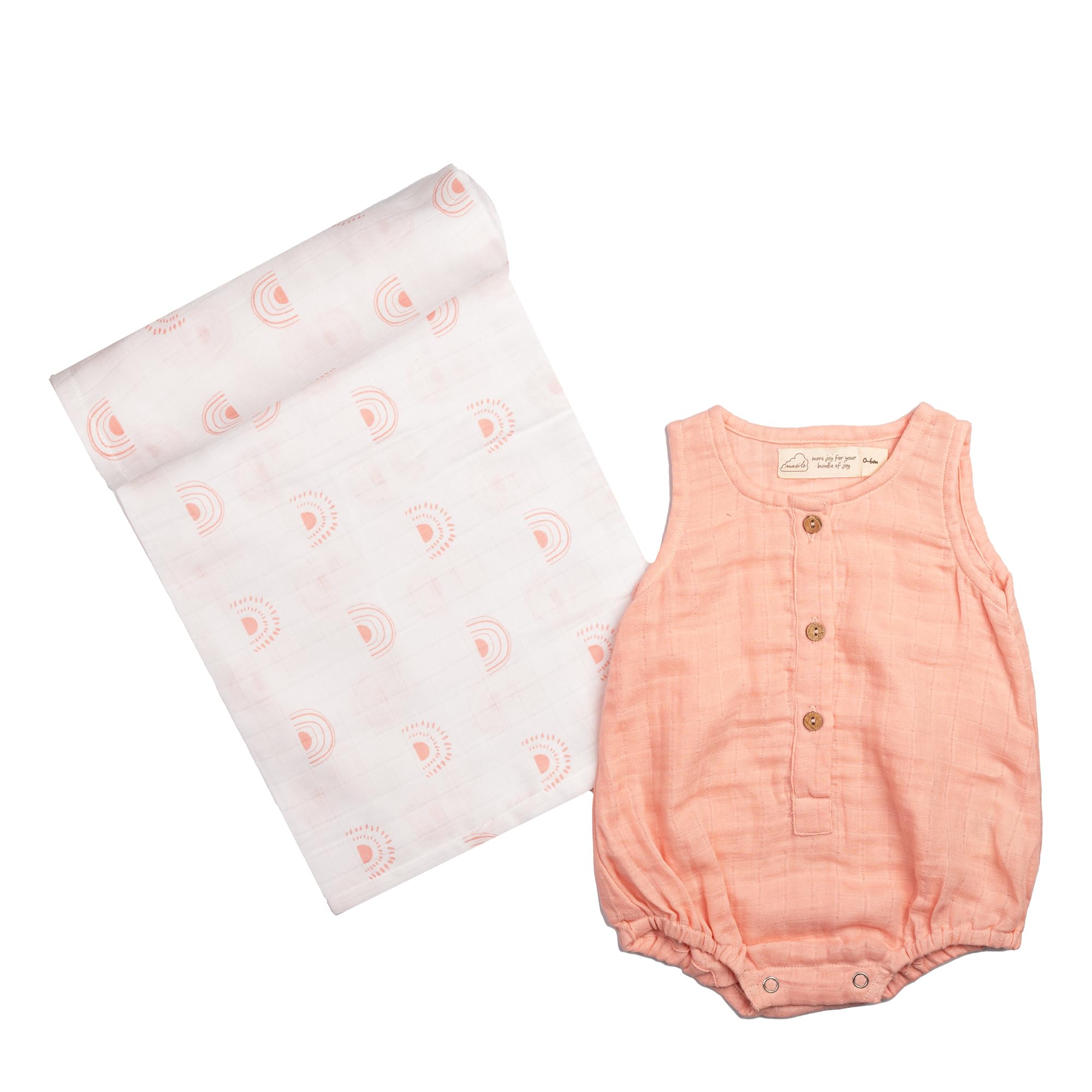 Masilo 100% Organic Cotton Muslin Classic Snuggle Gift Set for New Born Boys and Girls/Combo Set with Swaddle and Romper/Baby & Infant Essentials/Soft & Breathable /0-6 Months - Rainbow-picture-22