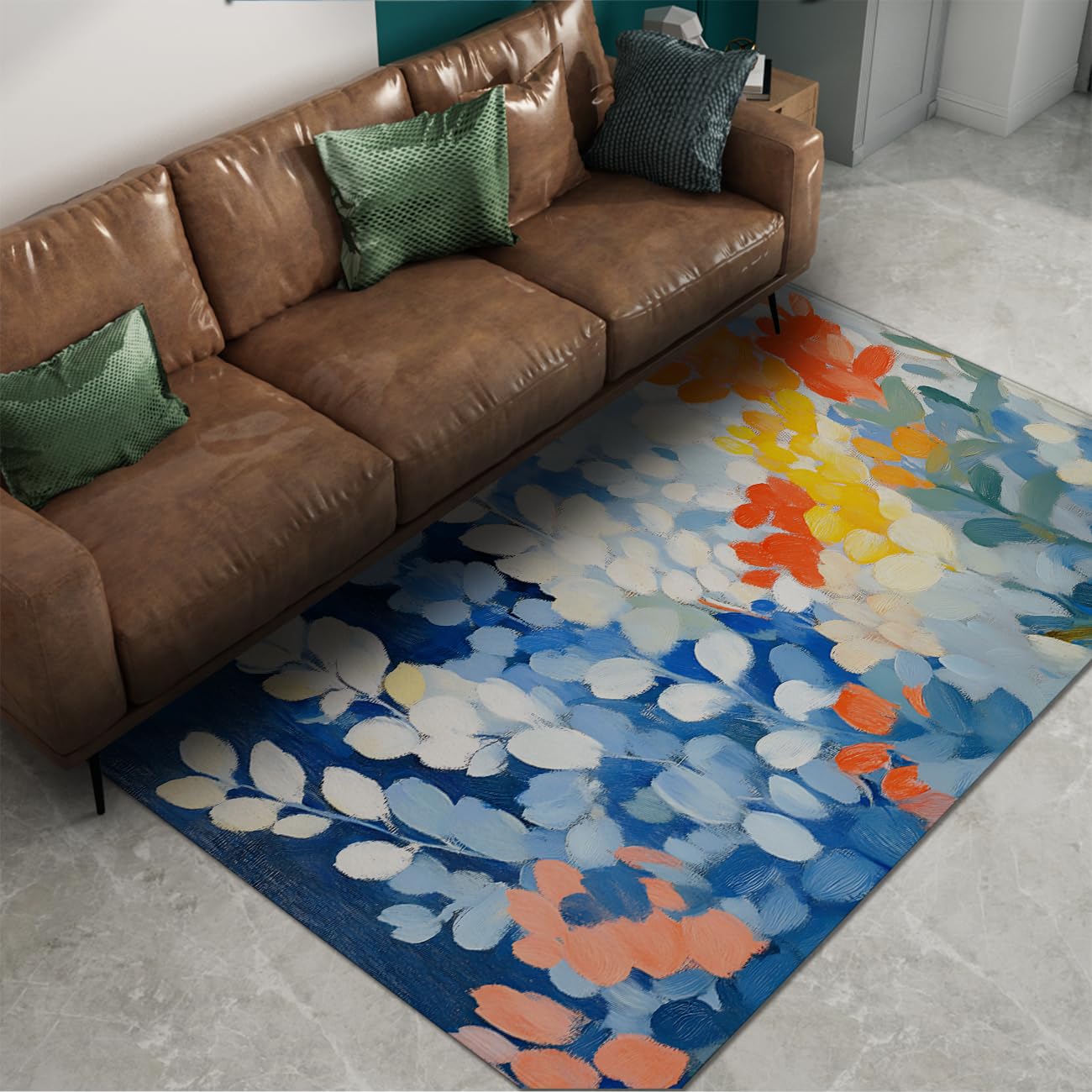 Tapis abstrait antidérapant feuille d'eucalyptus bohème 160x230