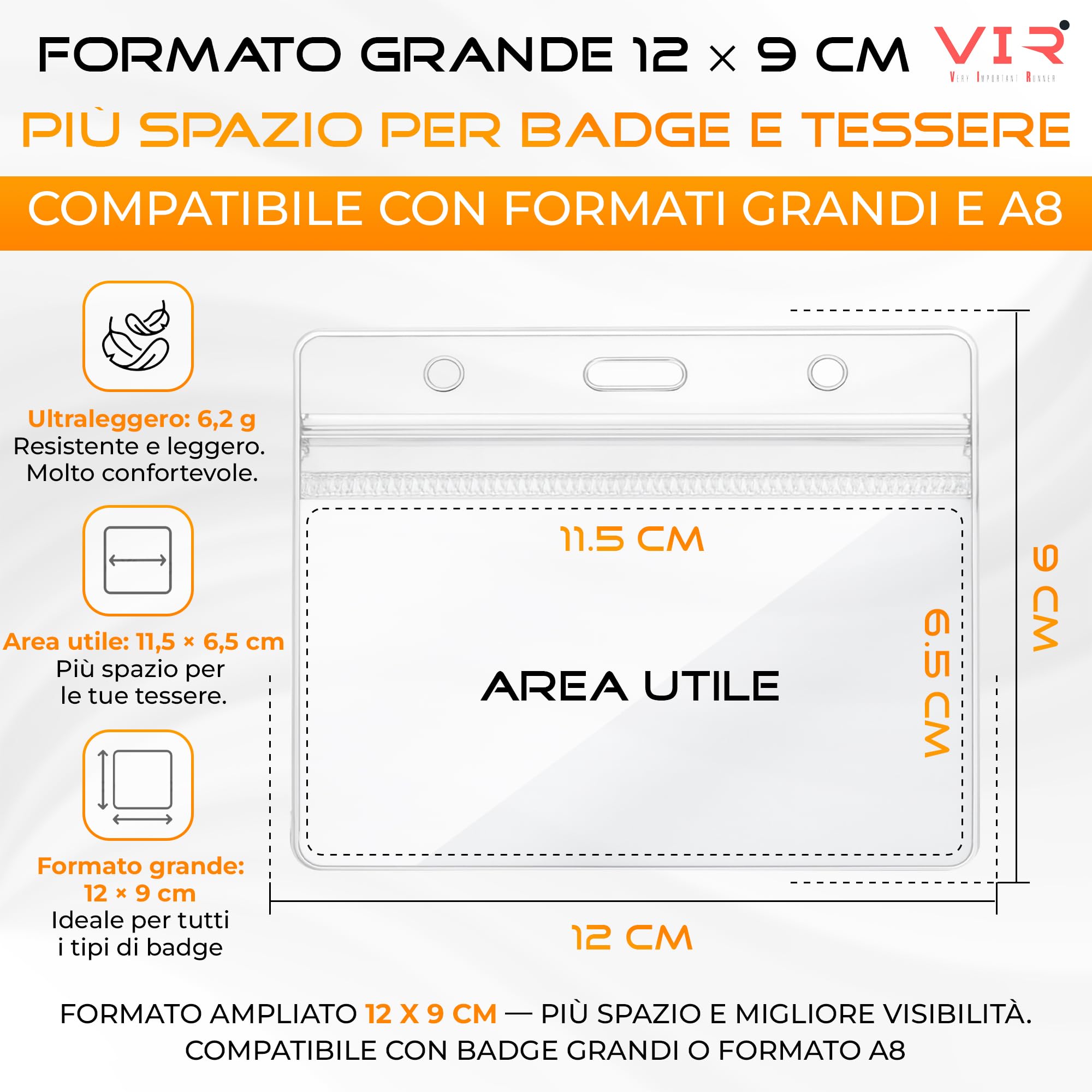 Porta Badge Trasparenti Impermeabile in PVC con Bordi Termosaldati e Apertura Superiore - 100 Pezzi