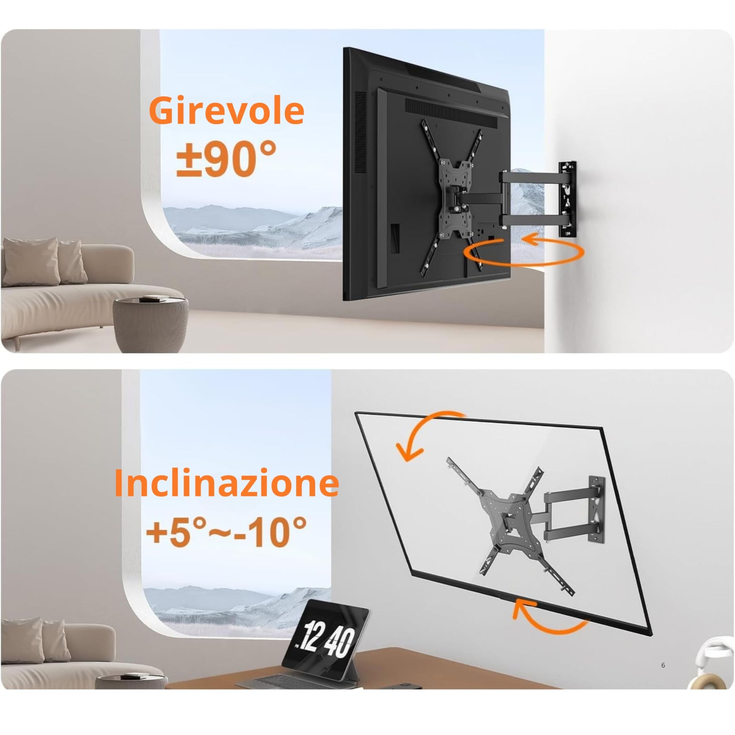YASTA Supporto Tv Parete per 14-55 Pollici Staffa TV Led Oled Braccio per Monitor a Muro a 2 Snodi Orientabile ed Estensibile VESA 75x75 100x100 200x200 300x300 400x400