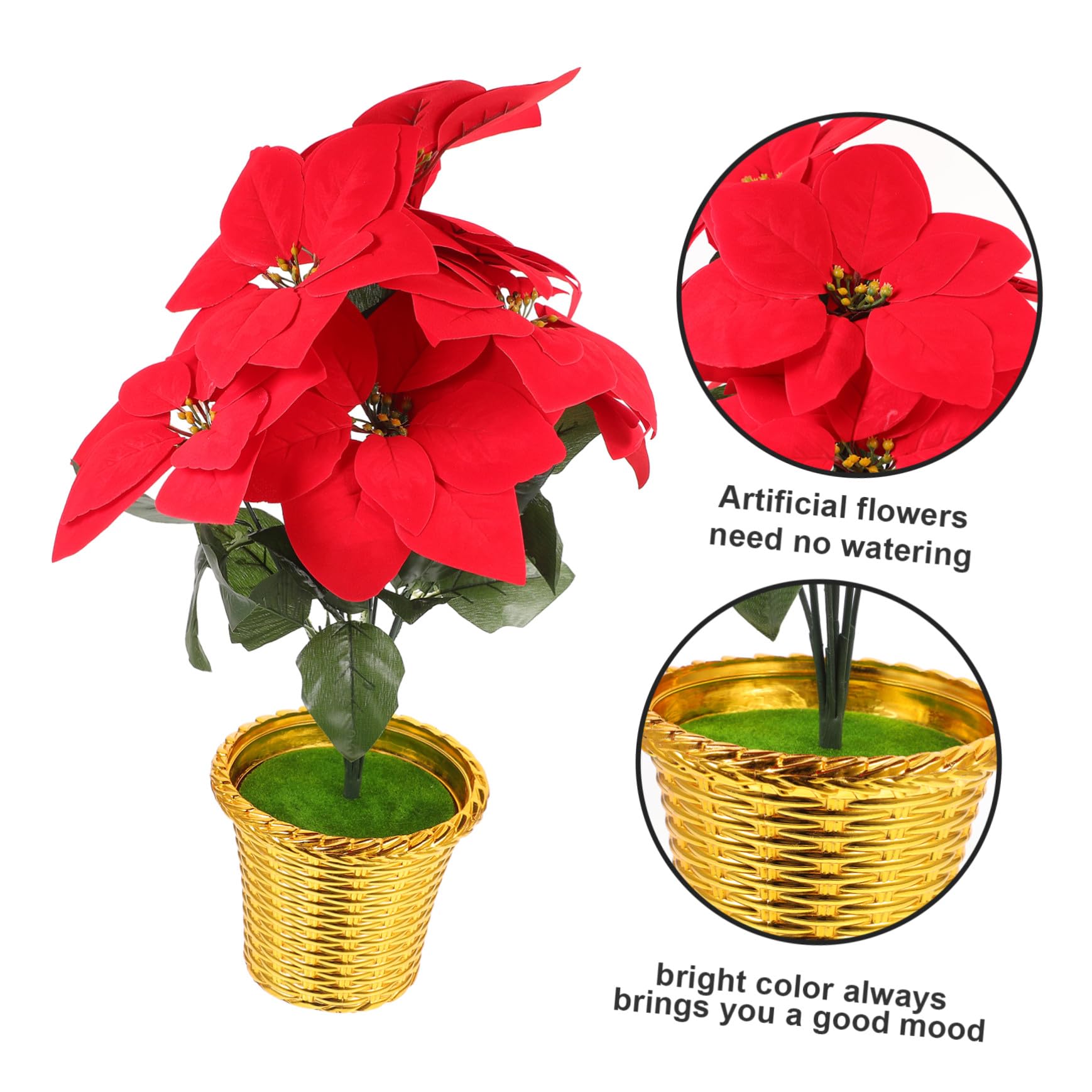 ULTECHNOVO Flor de Pascua Navideña Artificial en Maceta Roja de Tela, sin Mantenimiento ni Luz Solar, Adecuada para Adorno de Navidad y Hogar Flores Vívidas y Abundantes