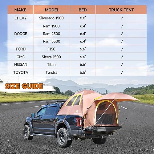 Miniatura 3 de Umbrauto Tienda de campaña impermeable PU3000 para camioneta, tienda de campaña de doble capa de 6.4 a 6.7 pies, tienda de campaña para 2 personas