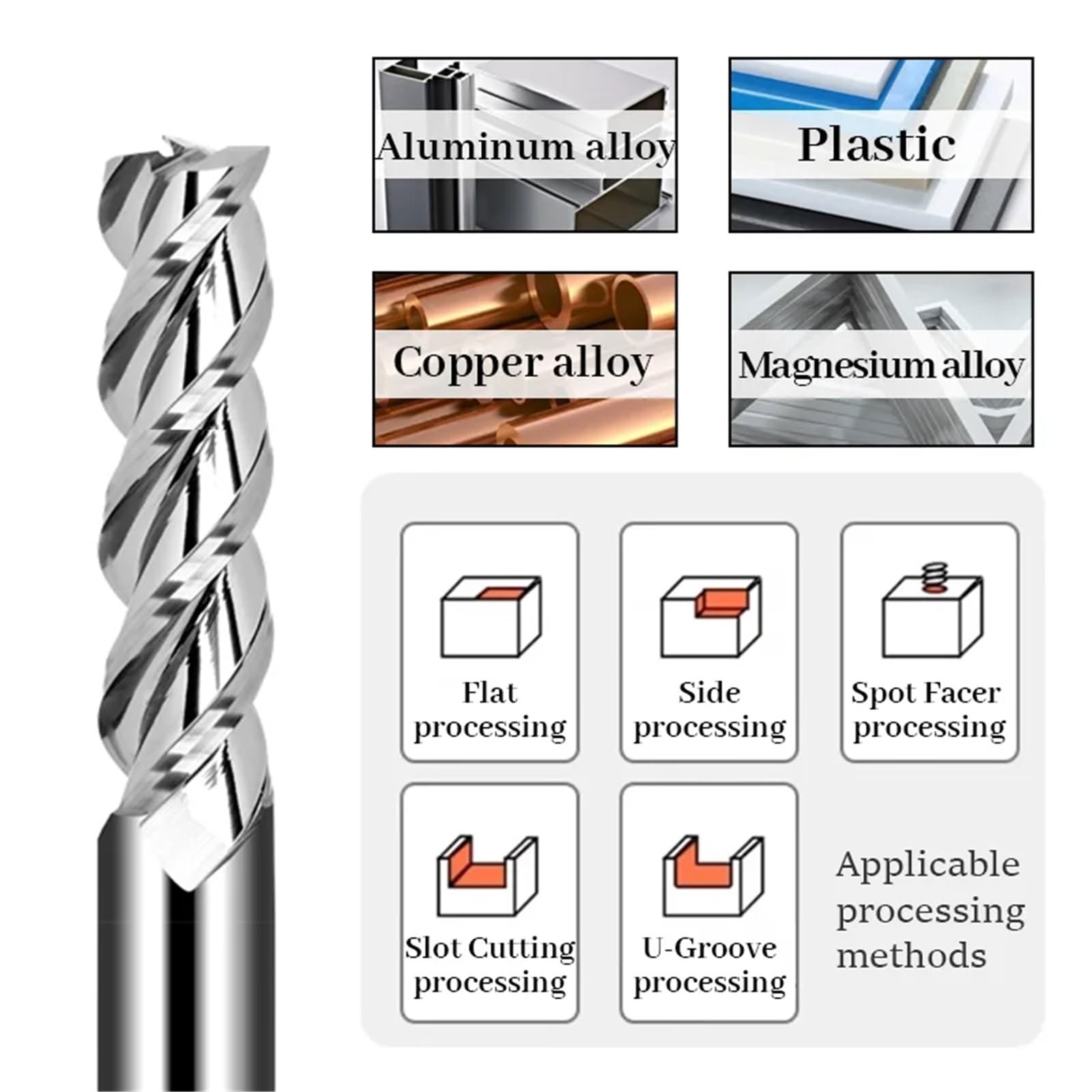 Fresa de carburo tungsteno 3 flautas HRC58 para aluminio, 1 mm a 20, 3F, alto brillo, alargada, para acero y, herramientas fresado CNC(10x50xD10x150)
