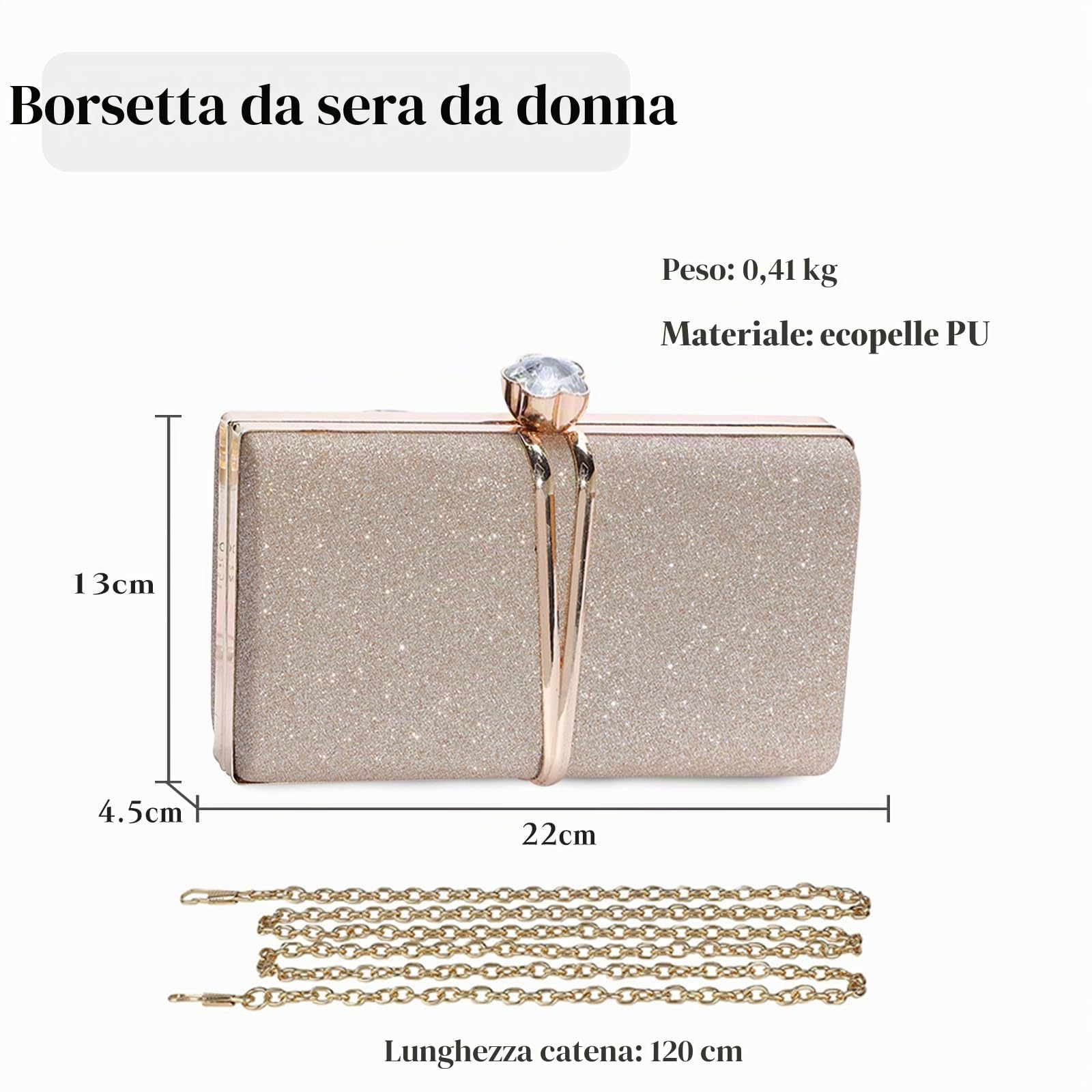 CORIOS Borsetta da Sera Donna Strass Clutch Paillettes Borsa a Spalla Pochette Piccolo con Catena Borsa Scintillante Elegante Borsa a Tracolla per Cocktail Festa Cerimonia Ballo Oro