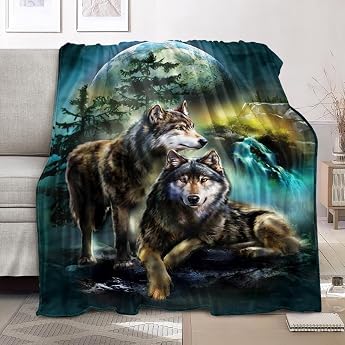 FANSU Cuddly Blanket Fluffy 150 x 200 cm XL Living Cuddly Blankets with Wolf Motif Fleece Blanket Soft and Warm 3D Blanket Flannel Fluffy Blanket as Sofa Blanket Bedspread