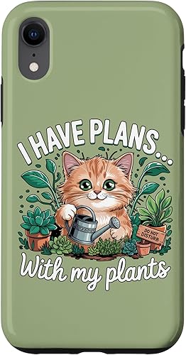 I Have Plans with My Plants Cat Funny Kitten Gardener Saying Case for iPhone XR