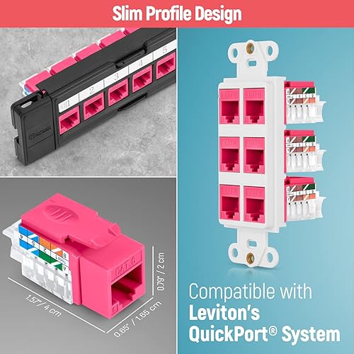 Miniatura 147 de Everest - Paquete de 50 conectores Keystone RJ45 Cat6 en ángulo de 45°, color blanco, conectores RJ45 hembra de perfil delgado, conector Keystone