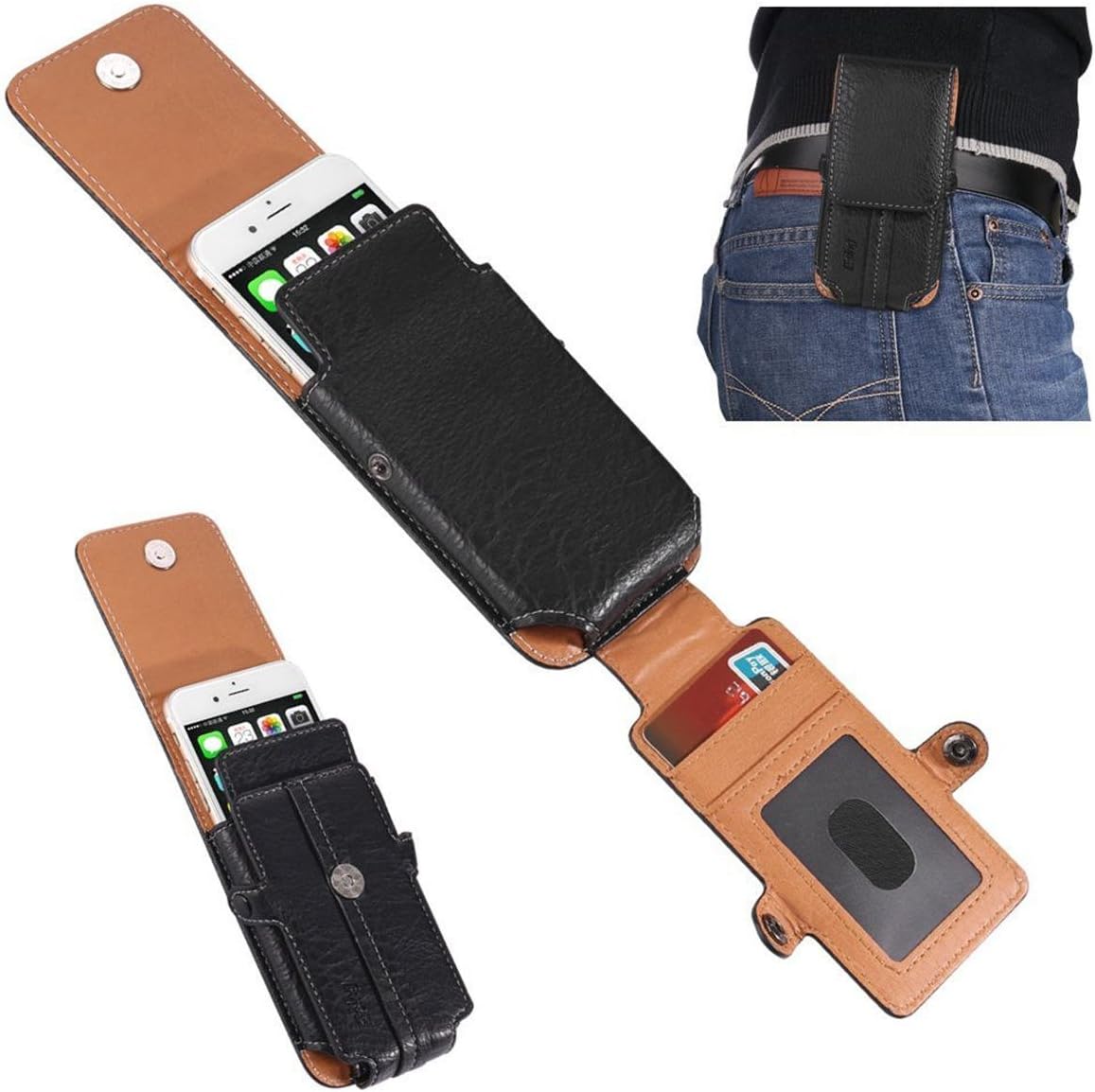 Esing Universal Belt Clip PU Leather Wallet Case for IPhone 6 6s 7 8 plus&Samsung galaxy S6 S7 edge plus Note 4 5 8 Pouch Carrying Phone Holster (4.7' Black)