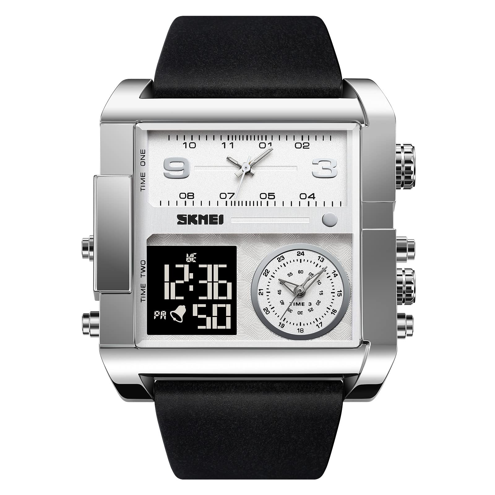 SKMEI Leather Men Square Watch, Led Backlight Large Screen Multi-Time Zone Men Watch, Waterproof Analog Men Digital Sports Watch - 2020, Black Dial, Black Band (B0C3DD6VTS) Amazon Price History, Amazon Price Tracker