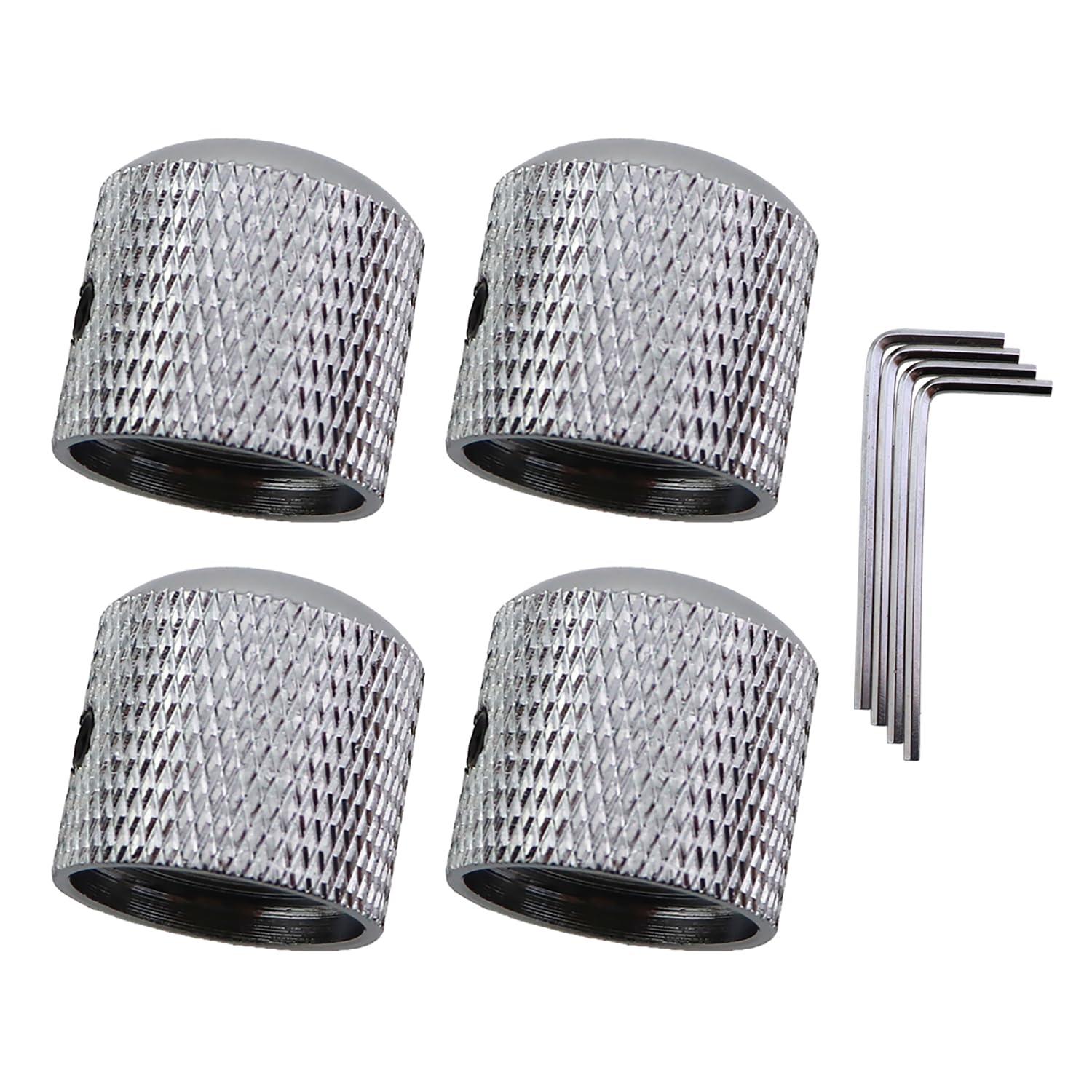CTWHA 4PCS Electric Guitar String Knob with Hole Metal Volume Knob Bass Volume Tone Knob Guitar Potentiometer Cap Silver Volume Tone Control Knob Electric Guitar Bass Accessories