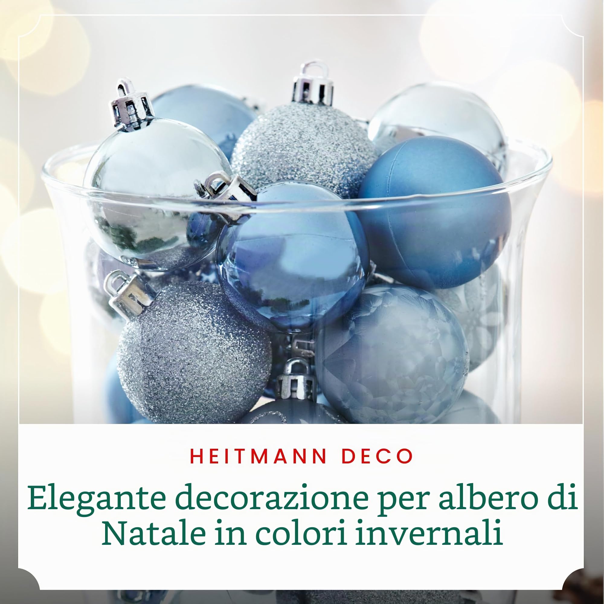 HEITMANN DECO Christmas - Set di 49 palline per albero di Natale, decorazione natalizia azzurro, blu, argento da appendere - Assortimento di palline di plastica