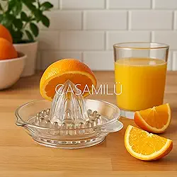 Espremedor Manual de Vidro Transparente 14 cm Vidro Grosso Reforçado CASAMILU - para uso diário, perfeito para espremer limão, laranja e outros cítricos de forma prática e rápida.
