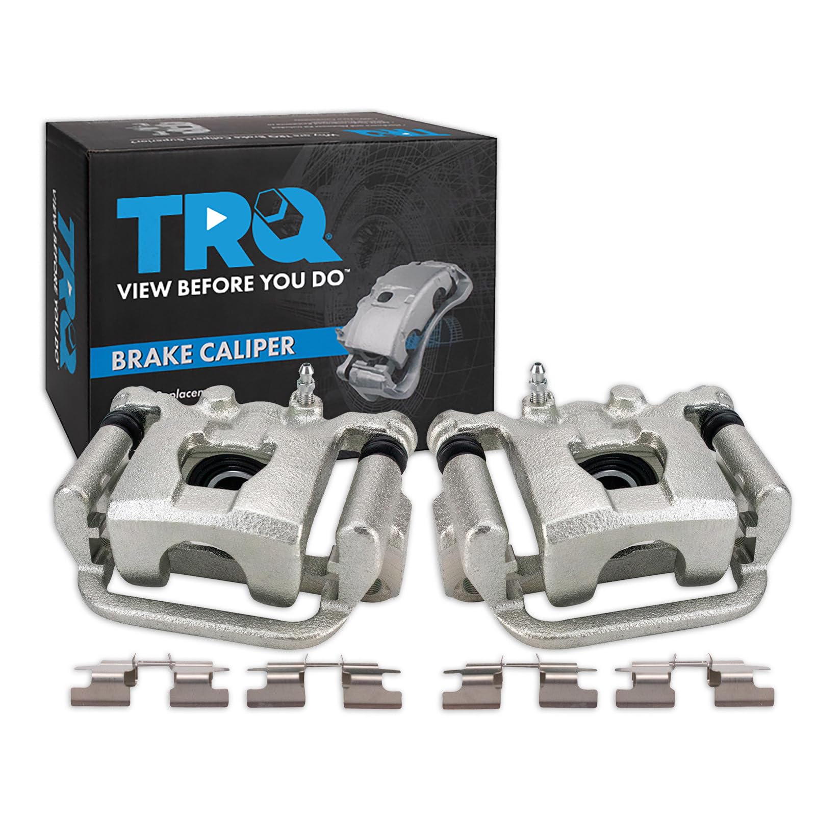 TRQ Rear Brake Caliper Set Zinc Coated Hardware Brackets