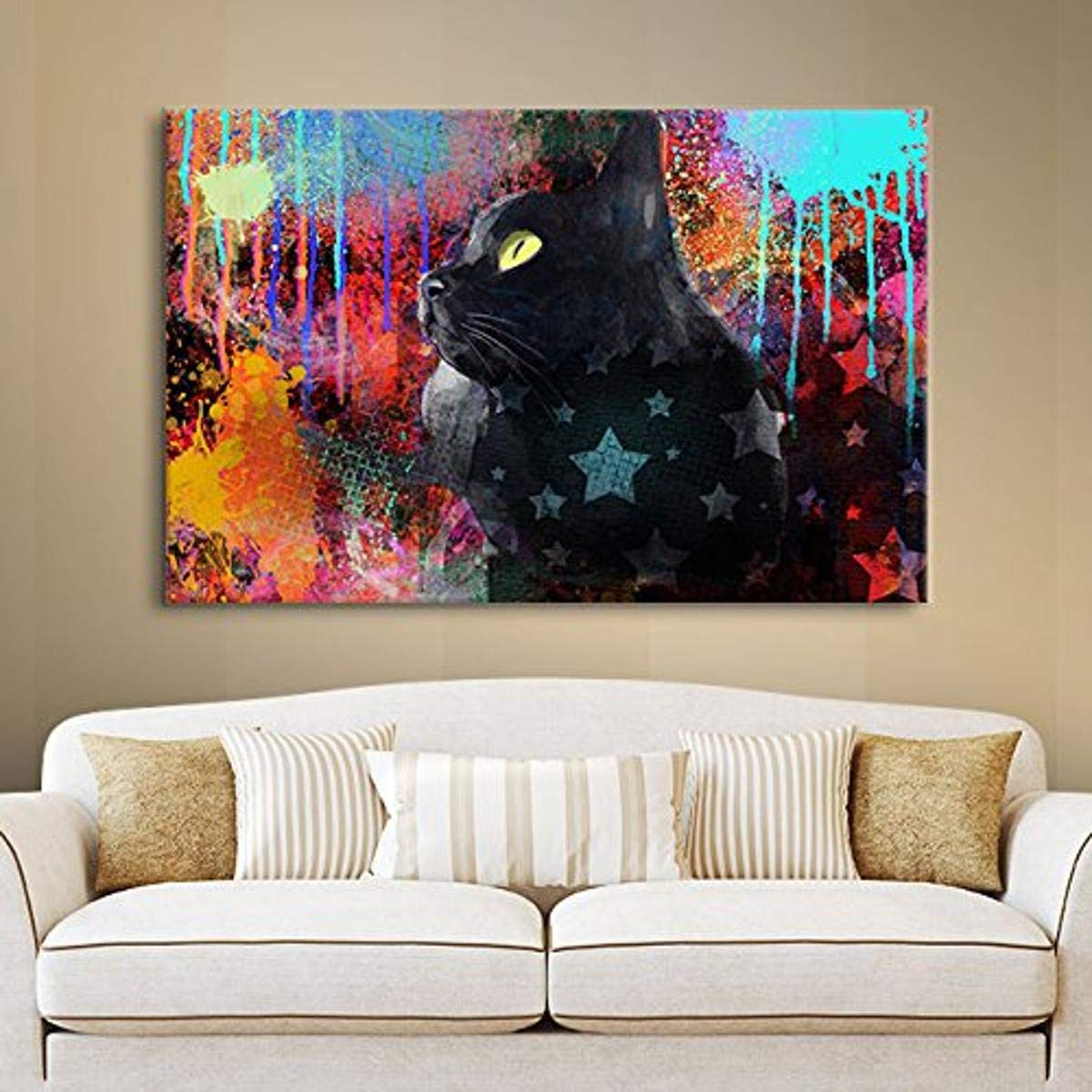 ArtWall Svetlana Novikova's Black Cat Pop Art Gallery-Wrapped Canvas Wall Art, 14 by 18-Inch