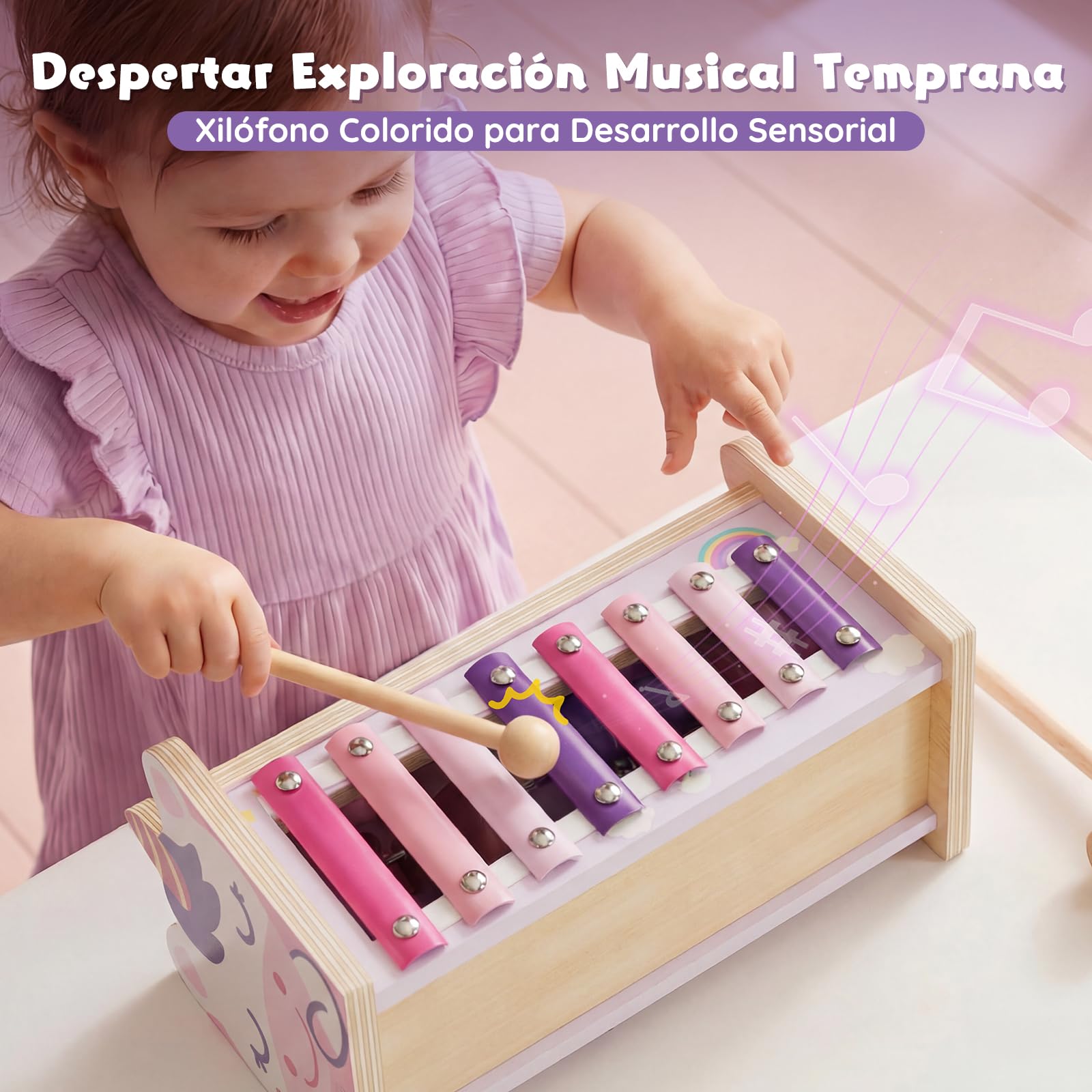 Lehoo Castle Juguetes Montessori 1 Año, Juguete de Madera con Xilófono y Martillos para Bebés, Juguetes Educativos de Motricidad para Niños, Regalos de Cumpleaños y Navidad para Niñas 1-3 Años