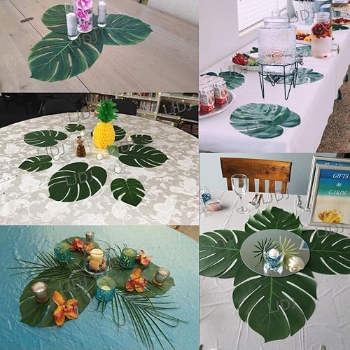 Miniatura 5 de Palma de hojas tropicales  Juego de 60  Tela de seda artificial grande de 13.8 pulgadas, hojas decorativas de Monstera  Hawaiian Luau Safari Jungle