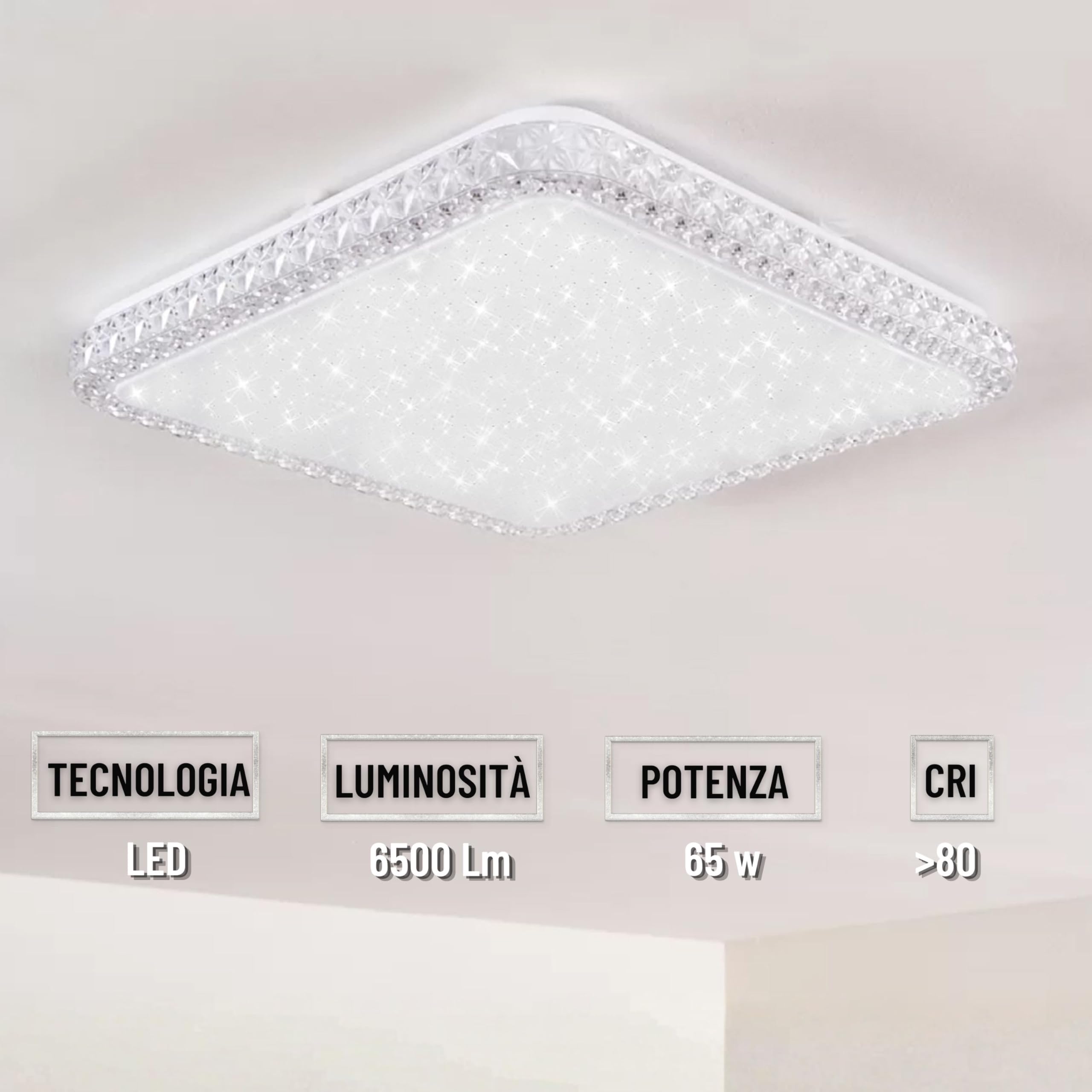 Plafoniera Led Soffitto Quadrata 65W Effetto Cielo Stellato 806 Lampada Moderno Luce Bianca Fredda 6500K Lampadario Pannello per Soggiorno Camera da Letto Cucina Salotto Cucina Design
