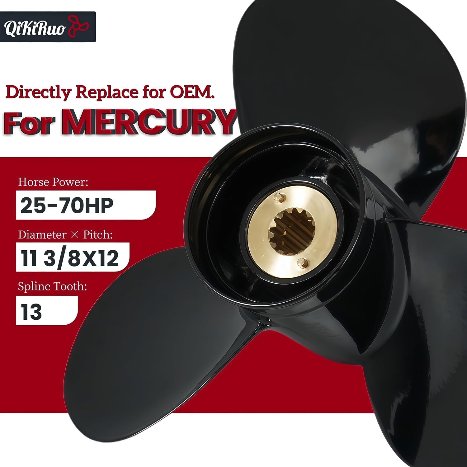 Upgrade OEM 13 Spline Tooth Aluminum Outboard Propeller fit Mercury Engines 25/30/35/40/45/50/55/60/70/75hp,3-1/4" Gearcase,RH
