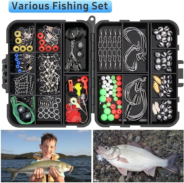 Vicloon Anzuelos de Pesca,Accesorios de Pesca con Caja de Pesca, Incluye Pesas de Plomada, Emerillones e Imperdibles, Diapositivas de Plomada, Anzuelos, Kit de Caja de Aparejos de Pesca - 3