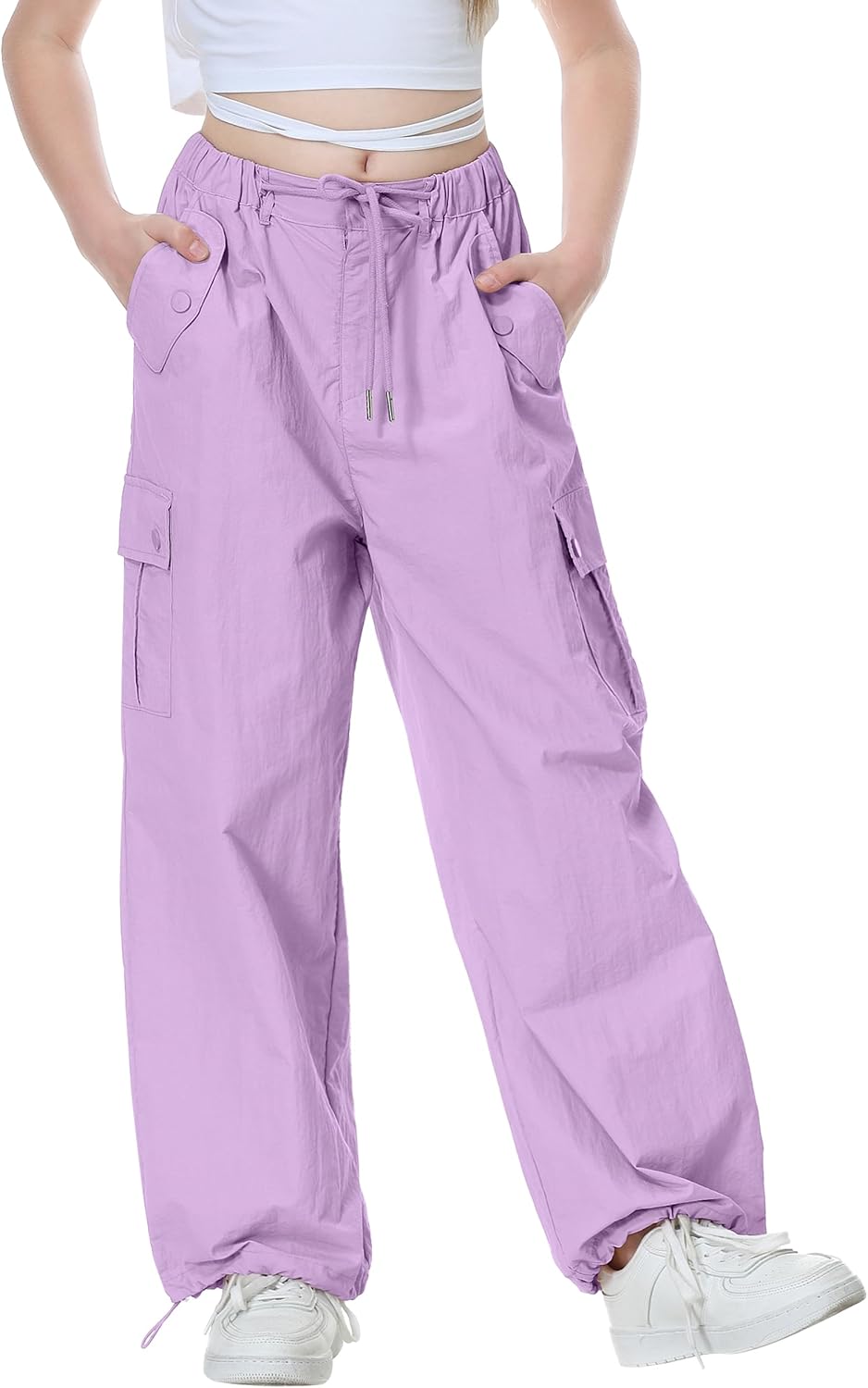 Rolanko Parachute Pants for Girls Y2K Cargo Trousers with Pockets Harajuku Jogger Pants Kids 4-14 Years