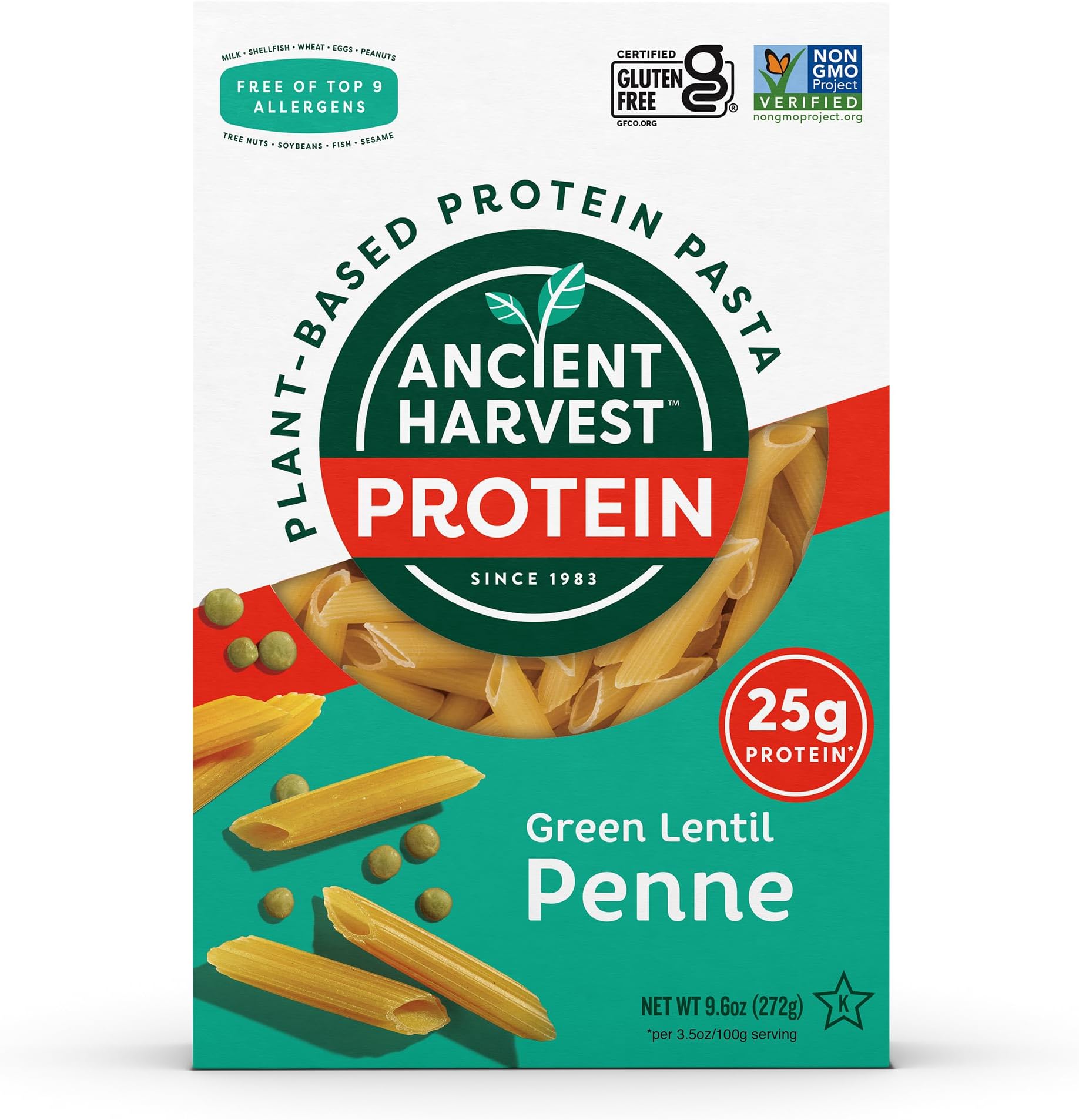 Gluten-Free Plant-Based High-Protein Vegan Pasta, Green Lentil and Quinoa Penne, 8 Ounce (Pack of 6)