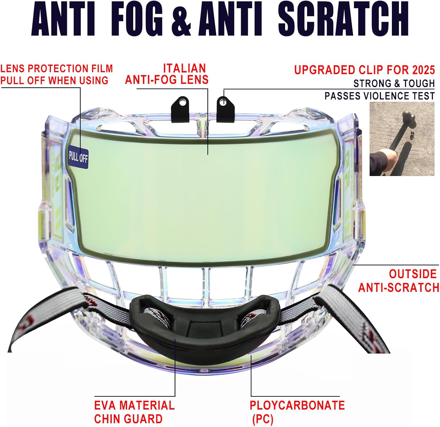 Gy Hockey Full Face Shield Visor Senior Ice Hockey Helmet Face Shield Adult & Youth, Anti-Scratch/Anti-Fog/Ce Certified