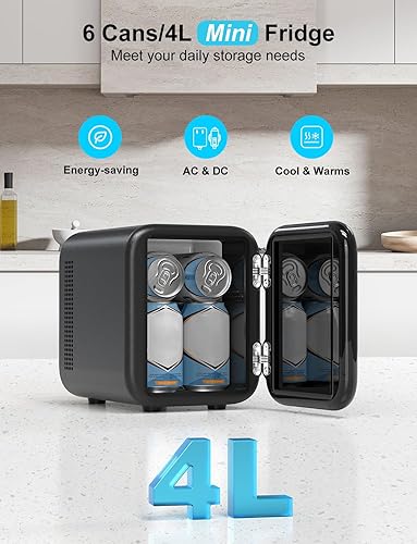 Miniatura 2 de CROWNFUL Mini nevera portátil de 4 litros6 latas, refrigerador personal para cuidado de la piel, cosméticos, alimentos, ideal para dormitorio,