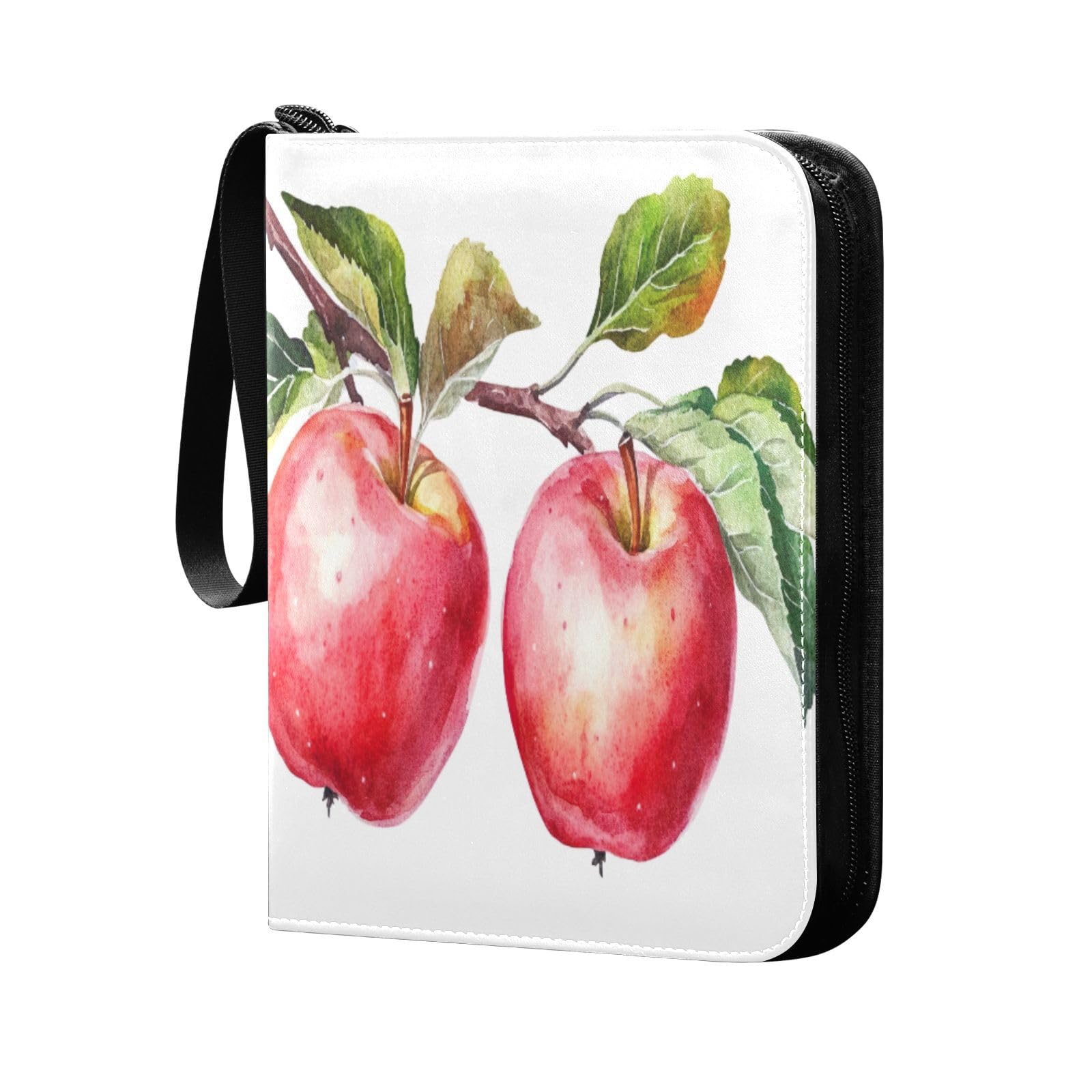 Trading Card Binder 4-Pocket 400 Pockets Apples Watercolor Card Binder Holder with 50 Removable Sleeves PU Leather Card Album Collection Folder with Zipper
