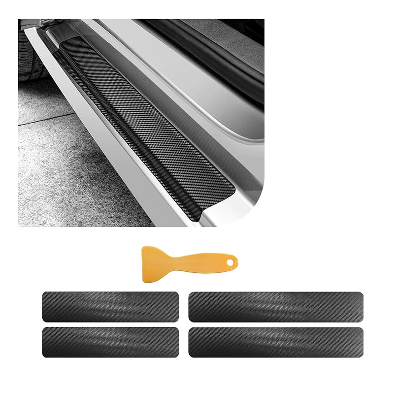 Dickno Protetor de Soleira para Porta Automotiva em PVC com Textura de Fibra de Carbono 5D Preto, Kit com 4 Peças