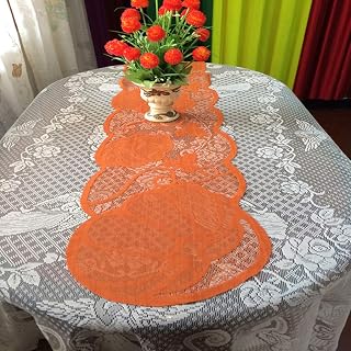 Ammzzoo111 Thanksgiving Day Tablecloth, Pumpkin Maple Leaf Lace Tablecloth Table Runner Cover Thanksgiving Day Decor