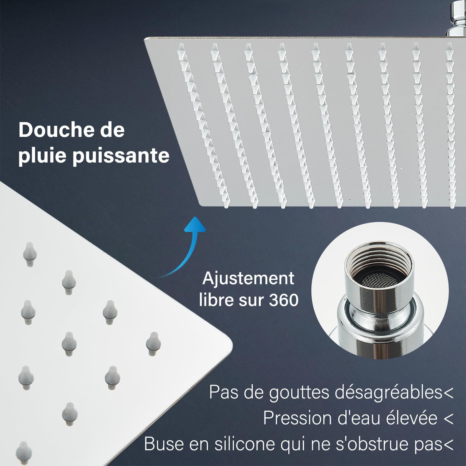 Cabezal de ducha LED cromado 40x40 cm acero inoxidable fijo ultrafino alta presión chorro lluvia