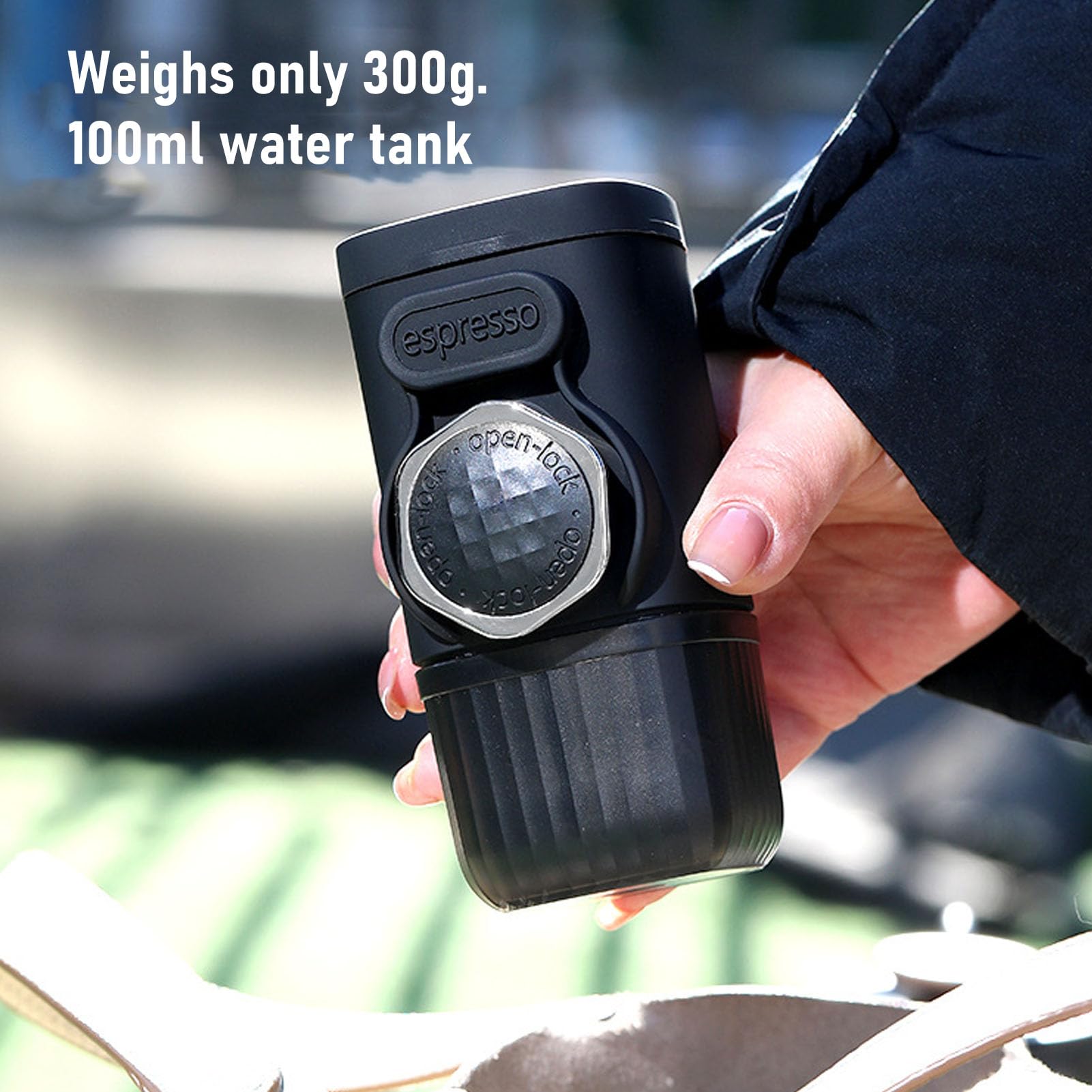 Drfeify Máquina de café Espresso Eléctrico Portátil, Cafetera de Viaje Portátil Operada Manualmente con Cápsula de café Molido para Acampar de Viajes, Senderismo, Oficina (BLACK)
